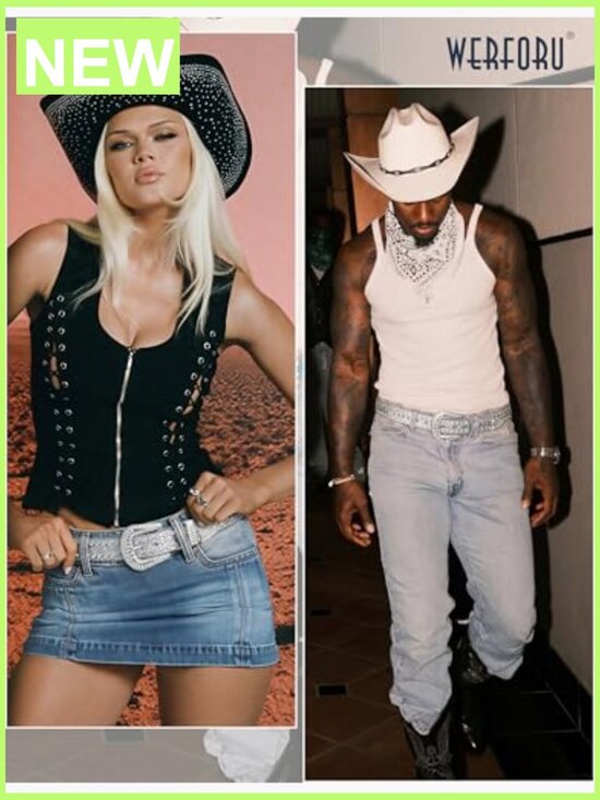 Studded Rhinestone Western Leather Belt with Removable Buckle